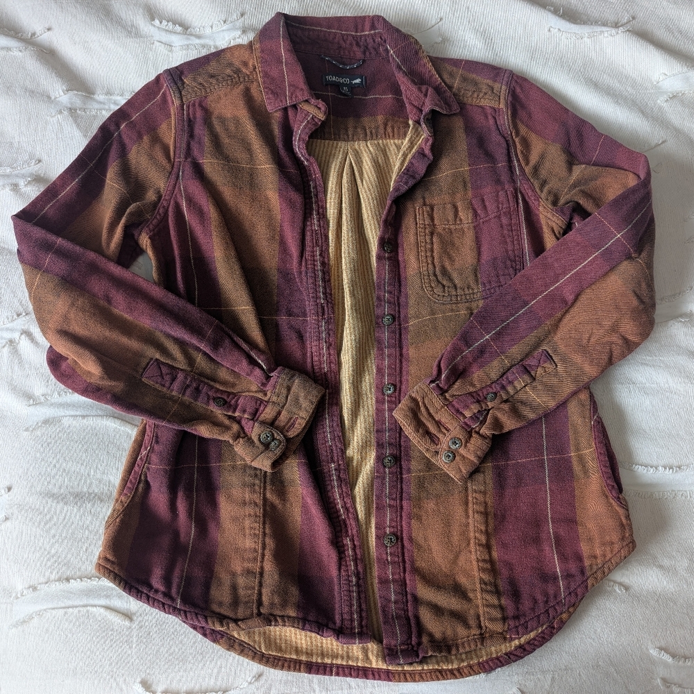 Toad & Co Cream and Tan Plaid Shirt-Jacket